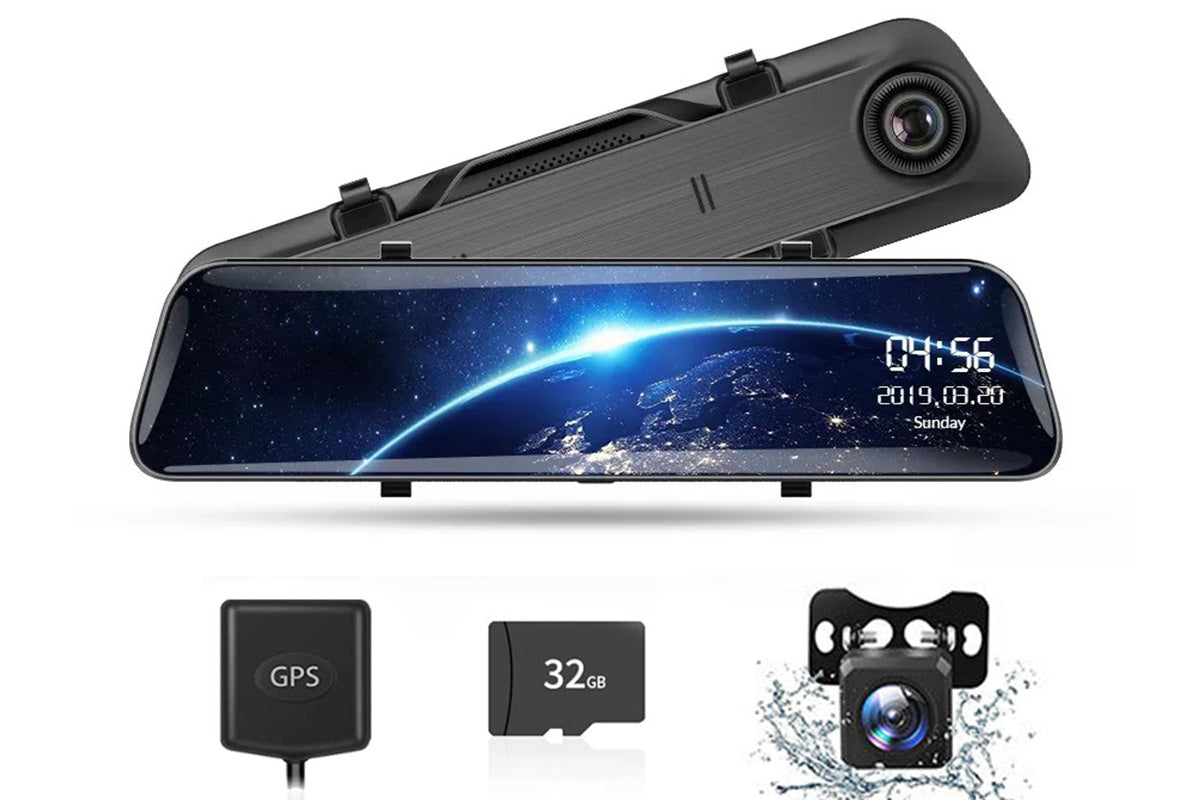 12-inch 4K Streaming Rearview Mirror Dash Cam with Dual Lens & Night Vision