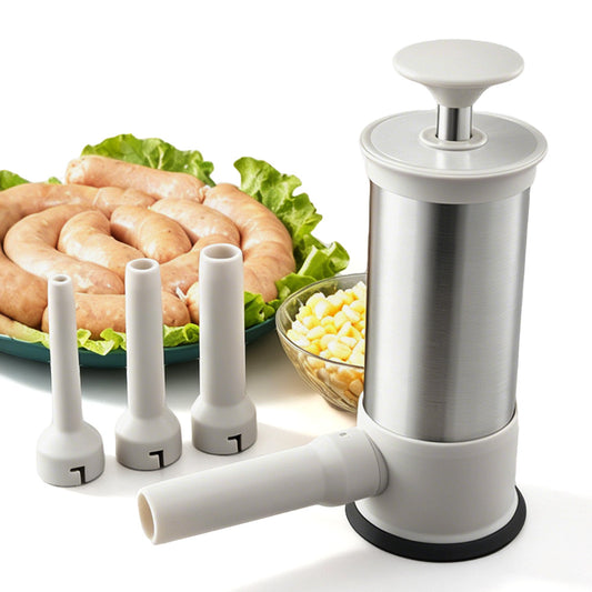 Stainless Steel Sausage Stuffer with 4 Tubes Manual Meat Stuffer for Home