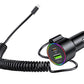 3 In 1 Car Charger With Retractable Coiled Cable USB And Type-C Fast Charging