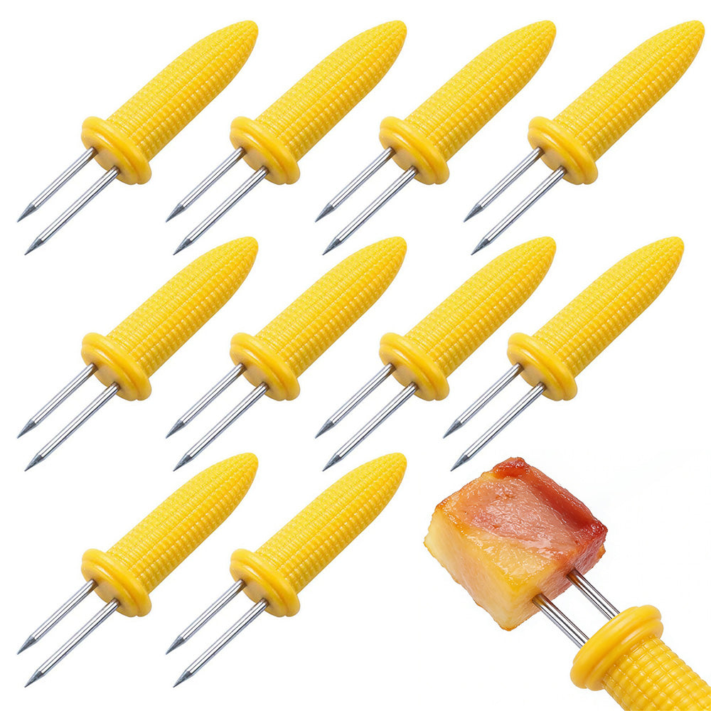 10 PCS Stainless Steel Corn Holders with Kernel Design Grip for BBQ