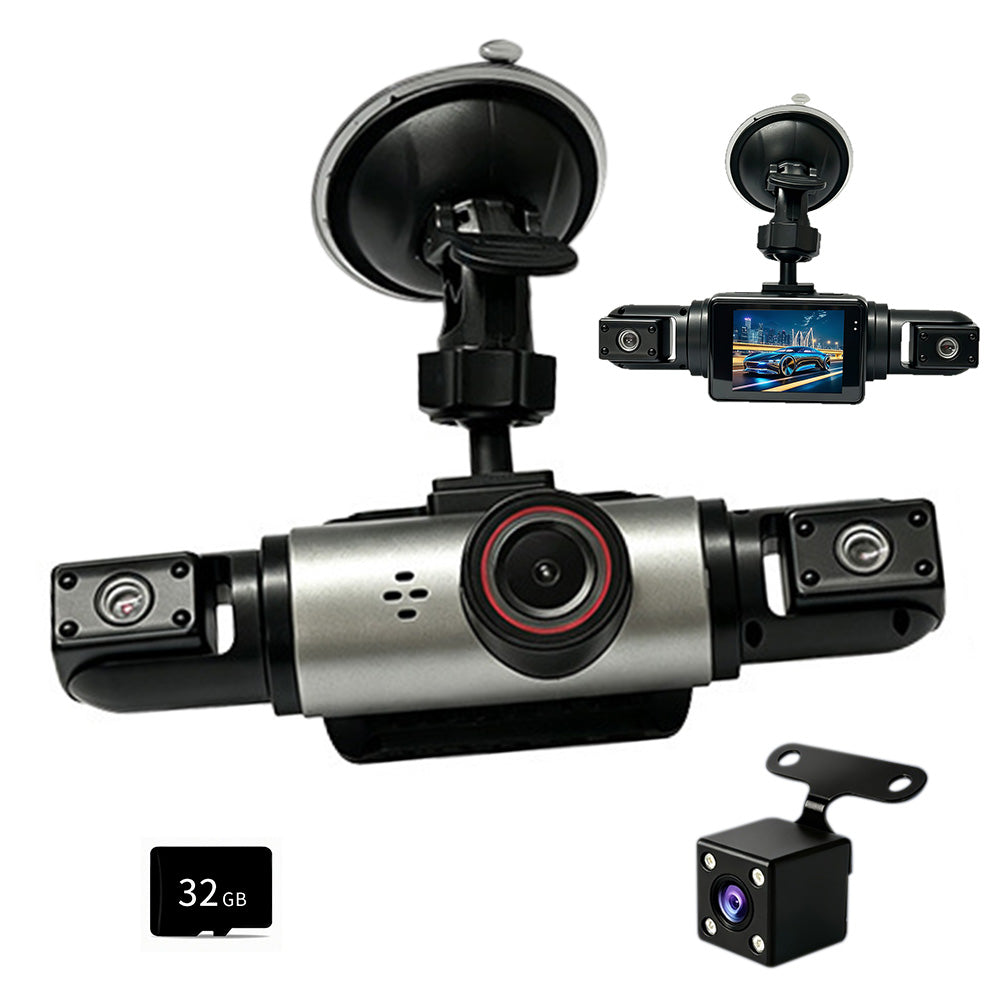 360 View 4 Channel Dash Cam Front and Rear Left Right Inside Camera for Cars with 32GB Memory Card