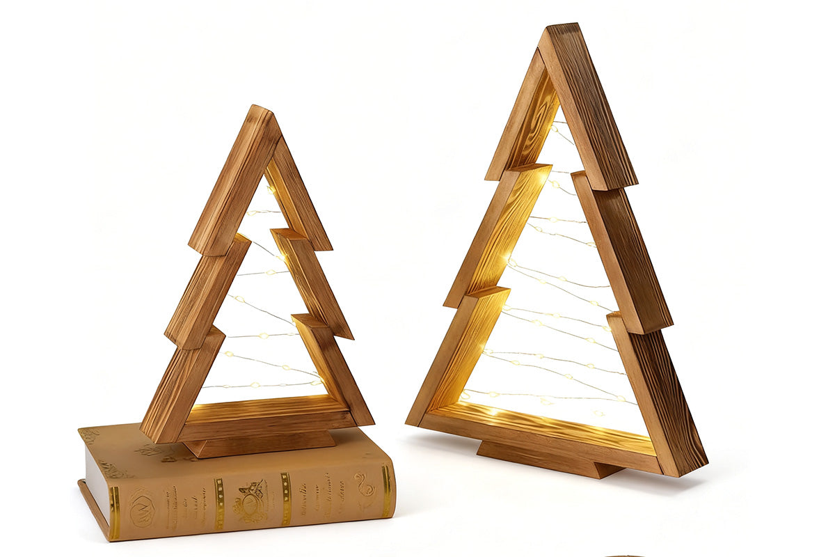 2Pcs Christmas Decor Lights Wooden Christmas Tree with Light Christmas Decorations