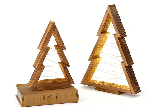 2Pcs Christmas Decor Lights Wooden Christmas Tree with Light Christmas Decorations