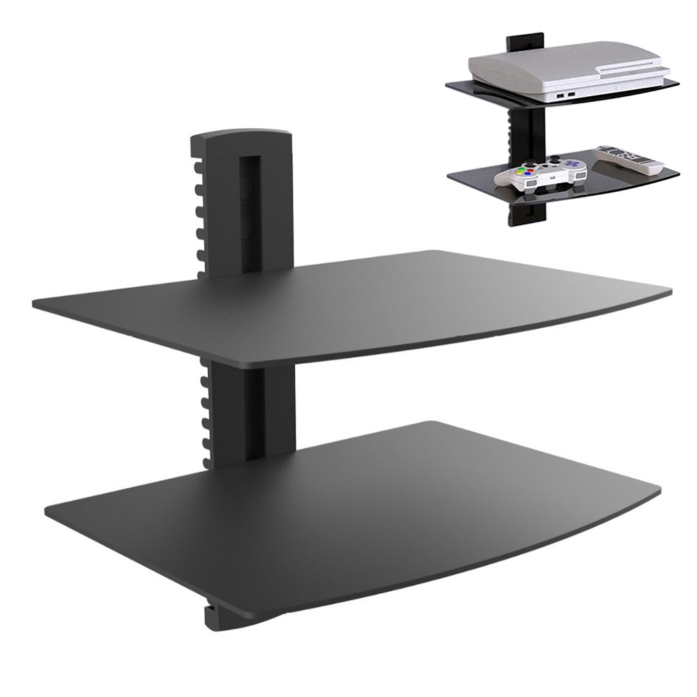 Adjustable Two-Tier Tempered Glass Floating TV Media Shelf