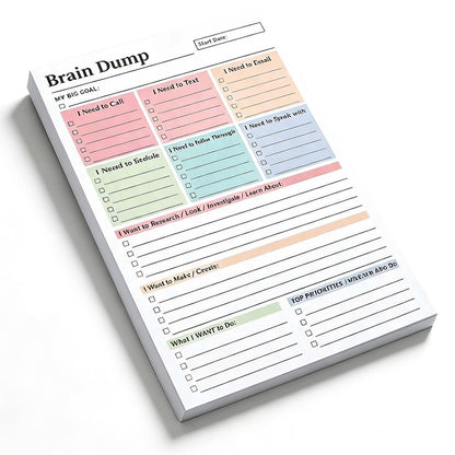 Brain Dump Notepad Planner Notebook for Students Teachers and Office Staff