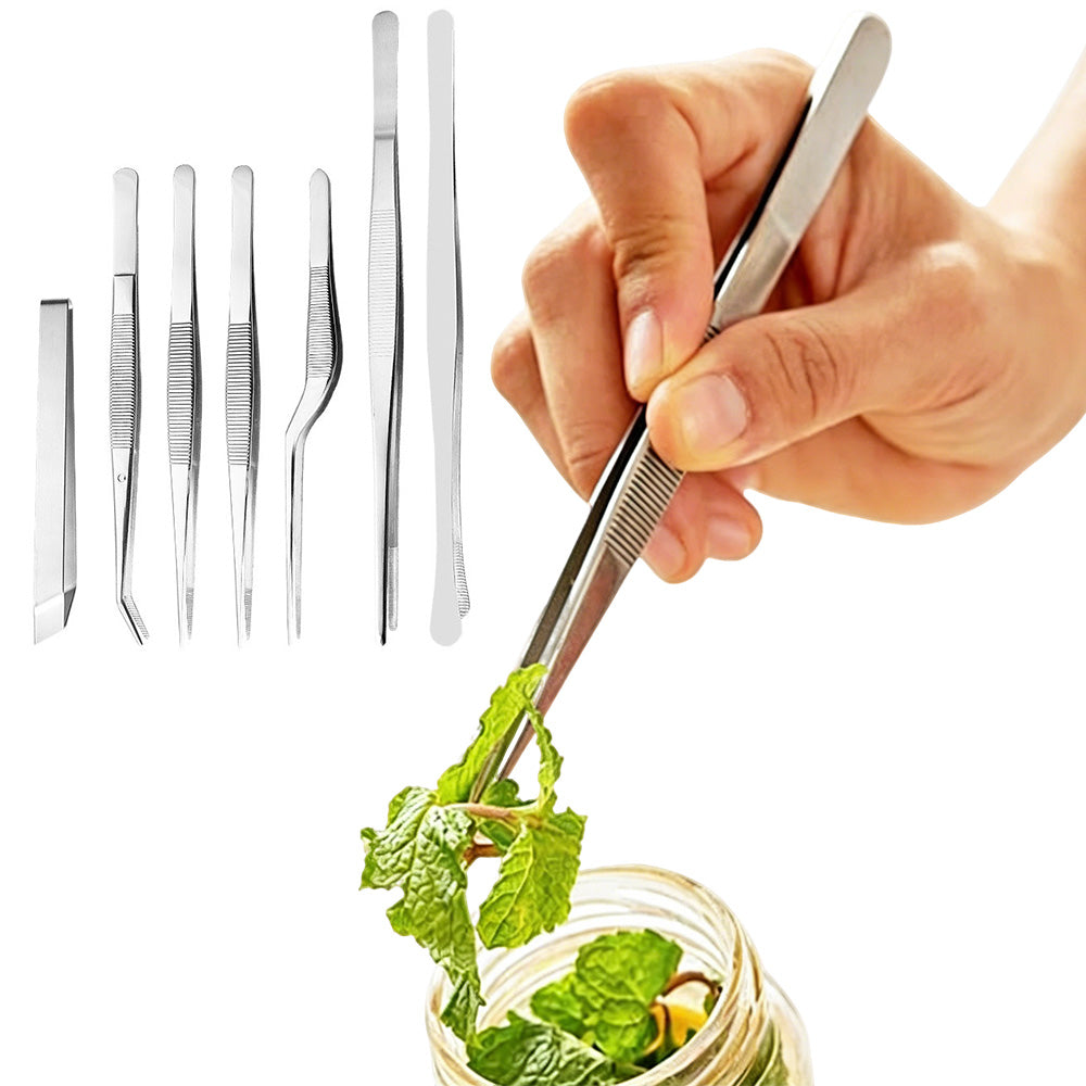 7Pcs Stainless Steel Kitchen Cooking and Plating Tweezers Set