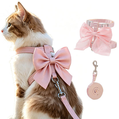 Adjustable Anti Escape Cat Harness Leash with Large Bow