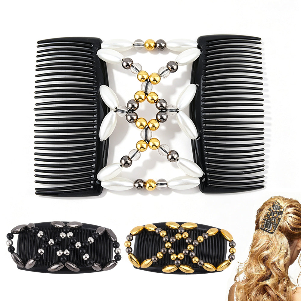 3 Pack Beaded Hair Comb Double Row Elastic Clip Hair Accessories