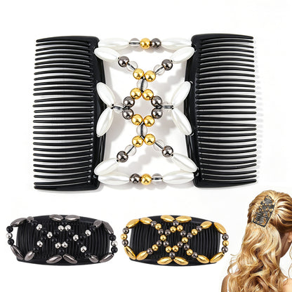 3 Pack Beaded Hair Comb Double Row Elastic Clip Hair Accessories