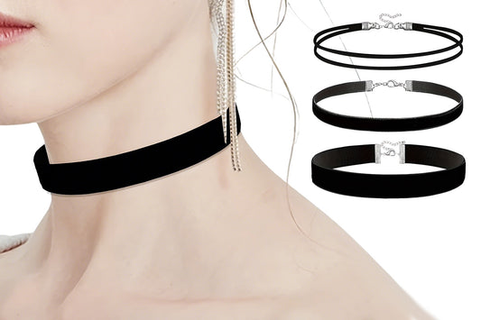 3Pcs Black Layered Necklace Set for Women Adjustable Jewelry Gift