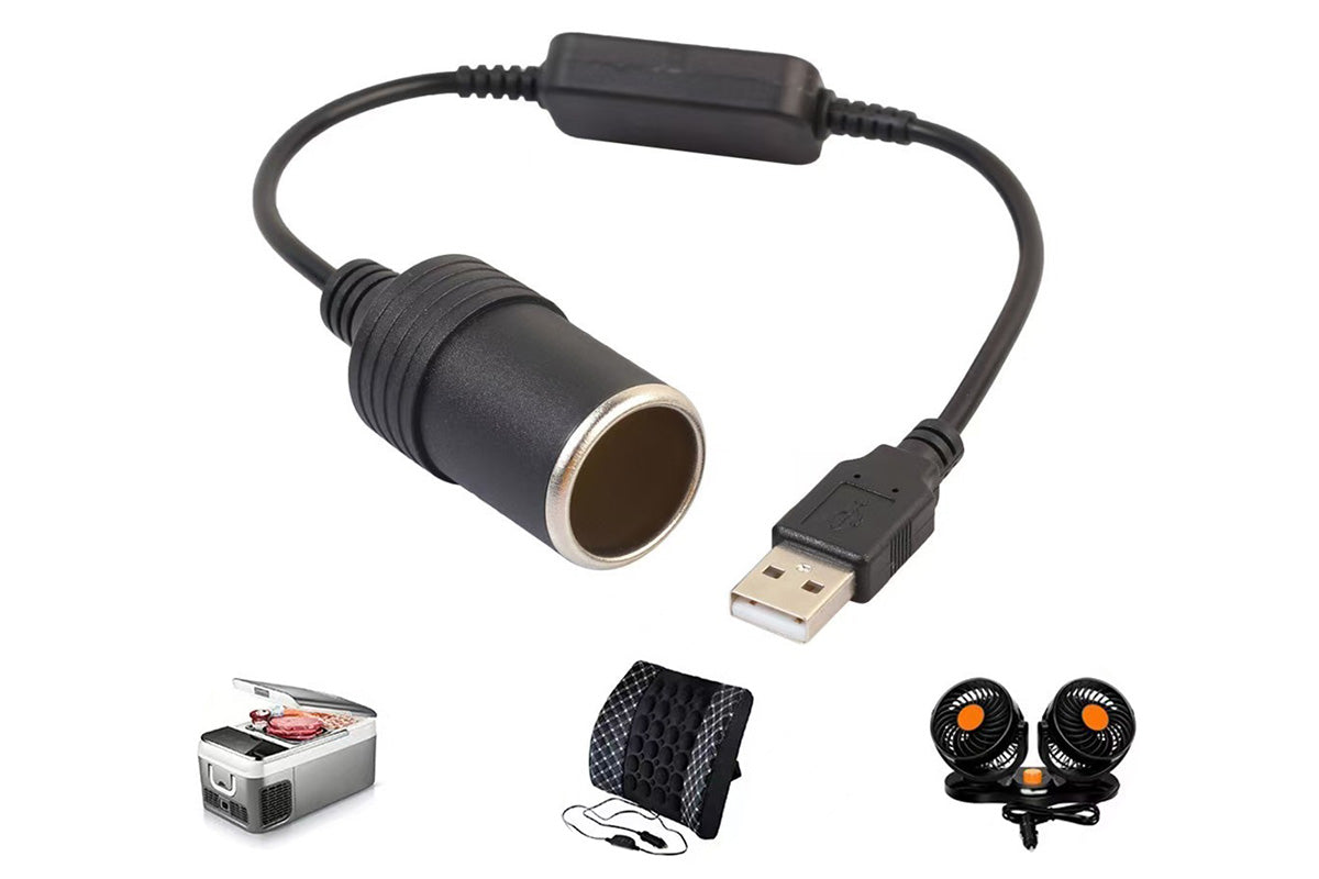 5V to 12V Step-Up Power Cable USB to Car Cigarette Lighter Converter for Dash Cams