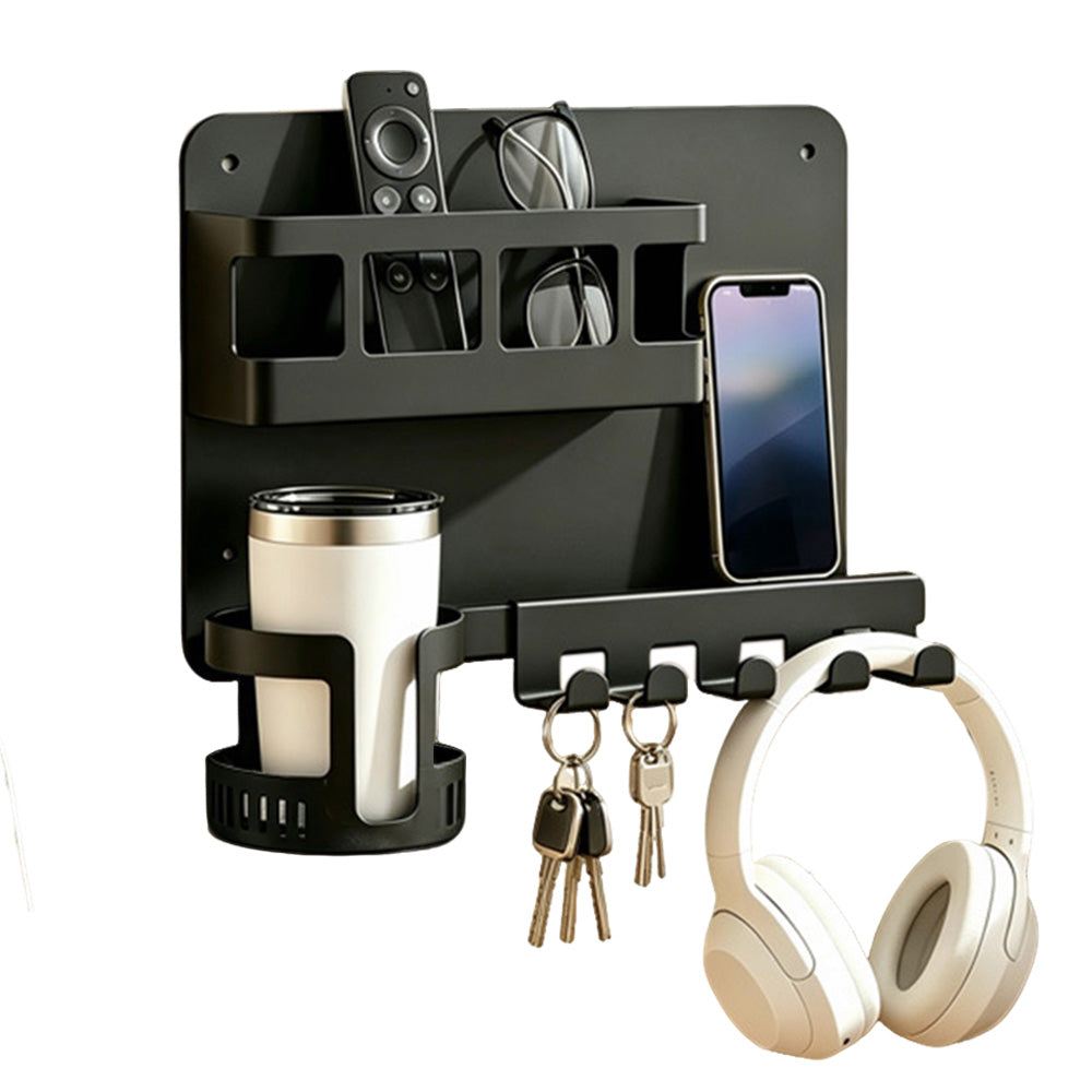 Hanging Metal Bedside Wall Shelf with Cup Holder Hooks Wall Organizer for Bedroom Bathroom Kitchen