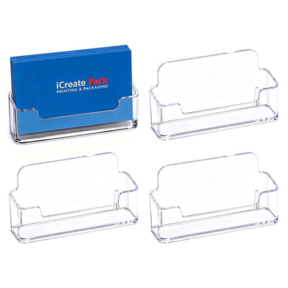 4Pcs Business Card Holder for Desk Clear Plastic Business Card Display Stand