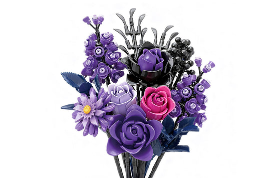 822PCS Purple Rose Bouquet Building Blocks DIY Assembly Set Birthday Gift Home Decoration