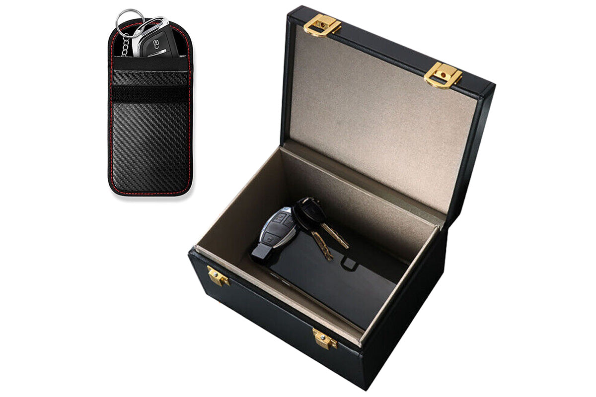 Carbon Fiber RFID Car Key Case & Anti-Theft Pouch Set
