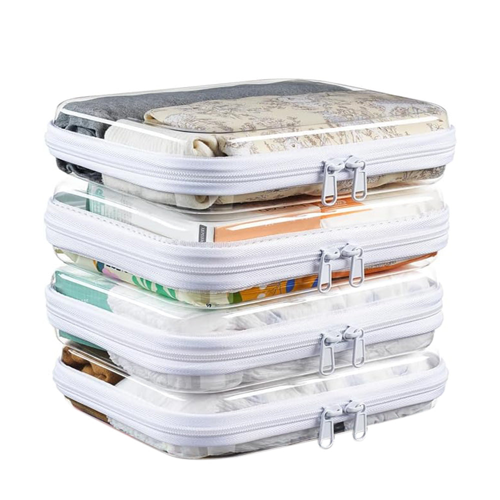 4Pcs Large Clear Hard Shell Zipper Case Makeup Organiser Toy Storage Bag