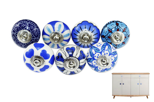 7Pcs Ceramic Cabinet Drawer Knobs – Cupboard Door Handles Pulls for Furniture