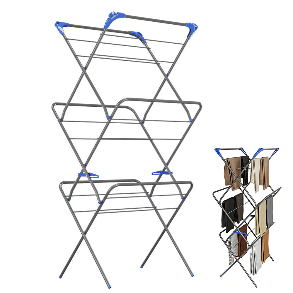 Triple Folding Clothes Drying Rack Space-Saving Portable Laundry Stand for Indoor Outdoor
