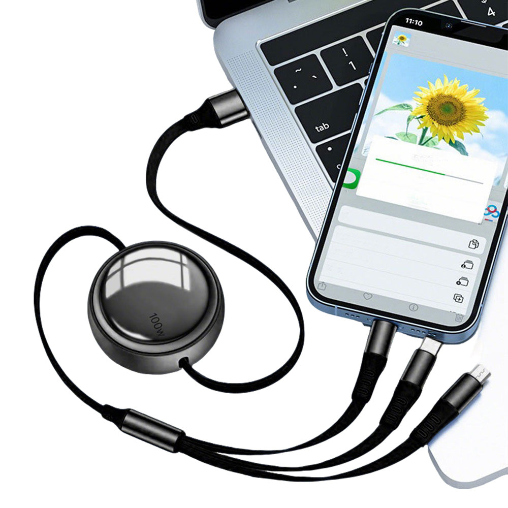3 In 2 Retractable Multi Charging Cable Retracted USB C Cell Phone Charger