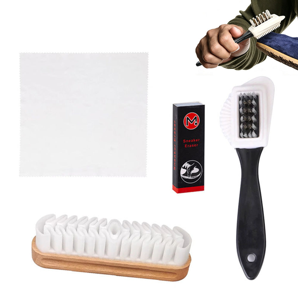 4 Piece Suede Leather Shoe Cleaning Brush Set with Cloth and Eraser