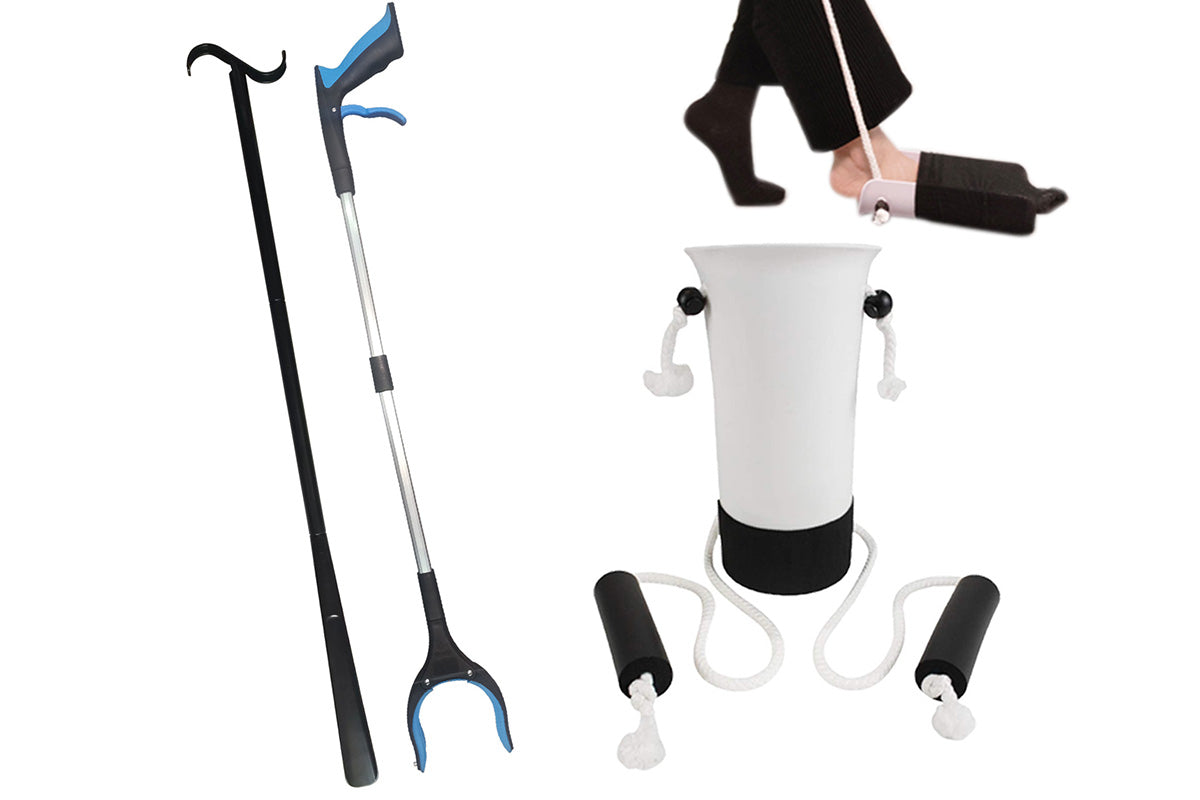 3Pcs Hip Replacement Recovery Kit with Sock Aid Long Handle Shoe Horn Grabber Reacher