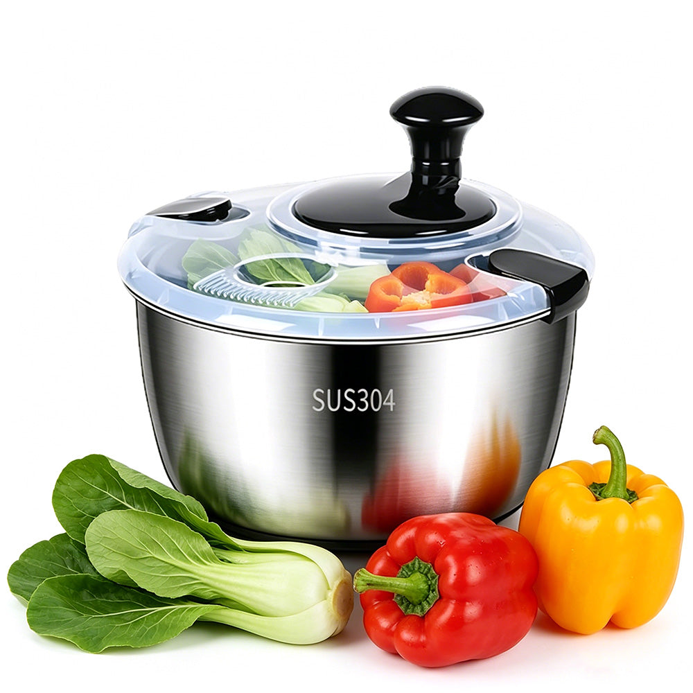 5L Stainless Steel Salad Spinner Vegetable and Fruit Washer Dryer Bowl