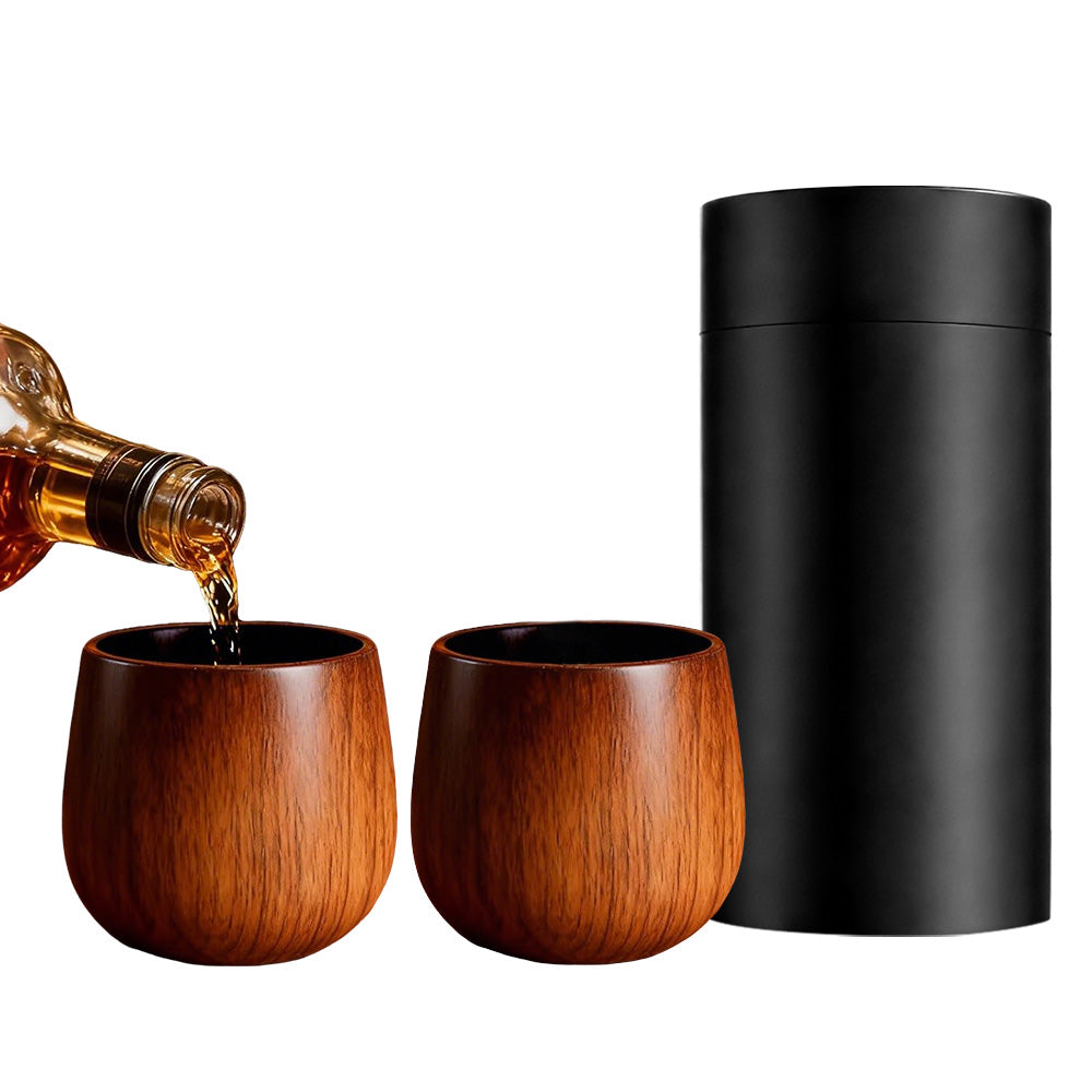 2PCS Wooden Bourbon Drinking Glass Whiskey Tumbler Bourbon Gifts For Men