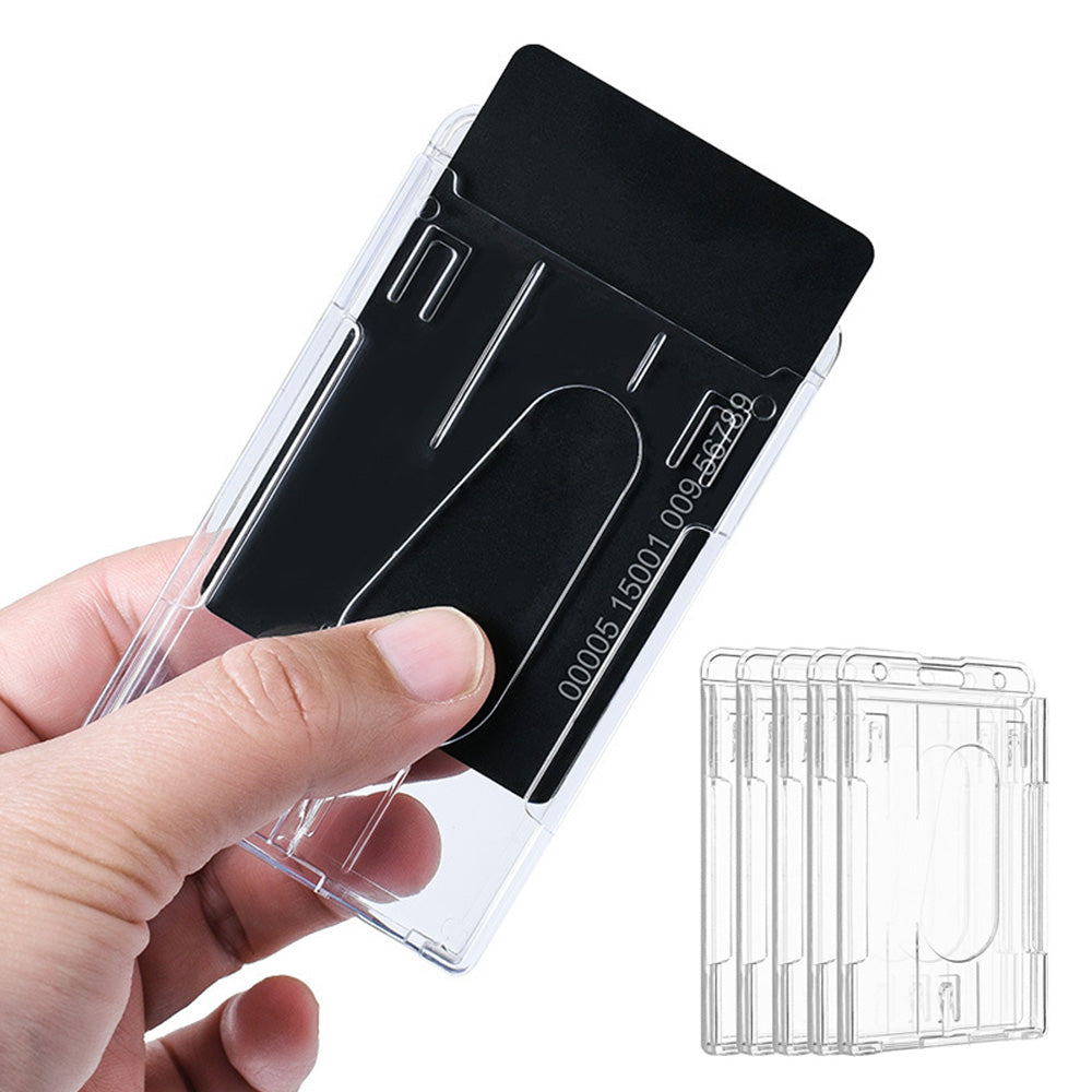 5 Pcs Clear PC Double Slot ID Card Holder
