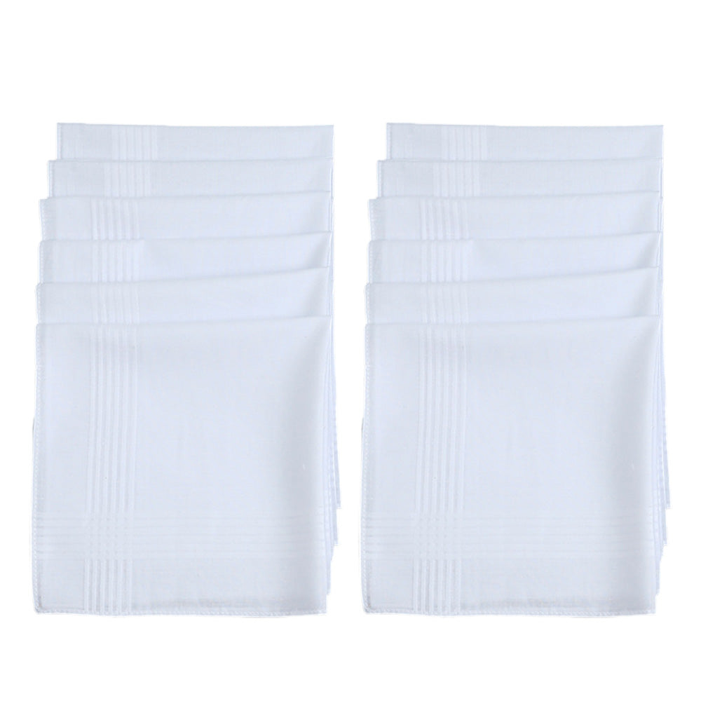 12 Piece Soft Cotton Handkerchiefs with Satin Border for Pocket and Travel