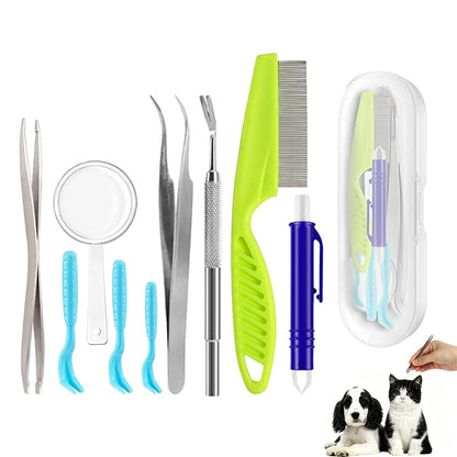 12-in-1 Pet Tick Removal Kit Stainless Steel Tick Remover Tools for Dogs and Cats