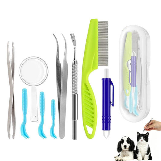 12-in-1 Pet Tick Removal Kit Stainless Steel Tick Remover Tools for Dogs and Cats