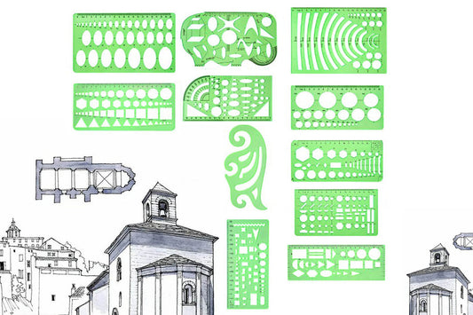 11PCS Plastic Geometric Drawing Templates Set DIY Drafting Stencils Measuring Tools
