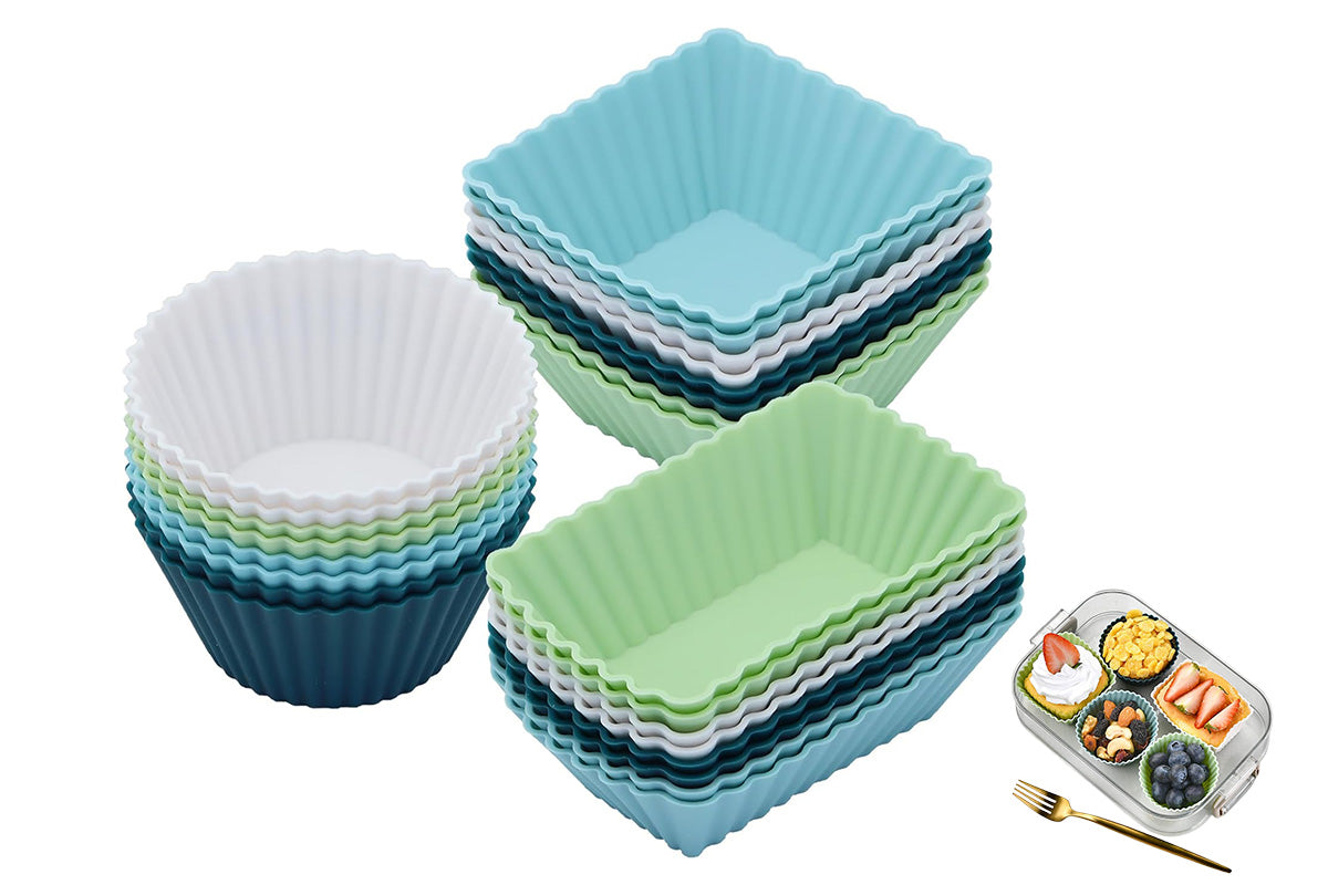 24-Pack Silicone Cupcake Baking Cups Mixed Colors & 3 Shapes