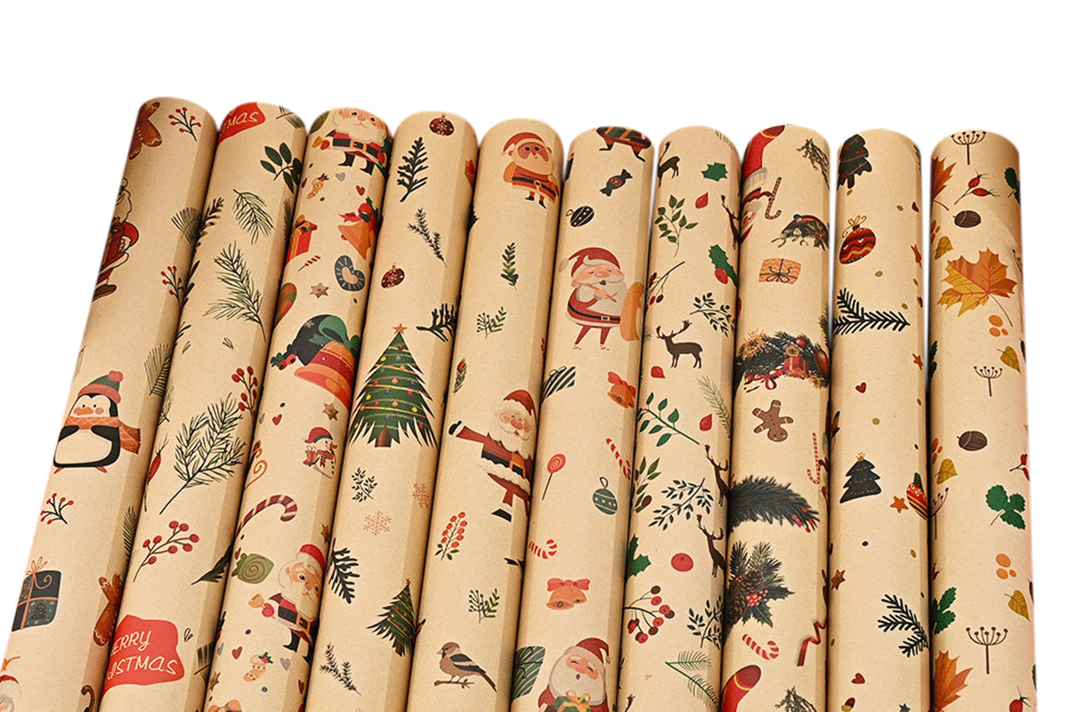 10PCS Multiple Patterns Christmas Wrapping Paper Gift Box Wrap Rolls