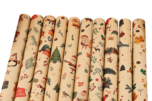 10PCS Multiple Patterns Christmas Wrapping Paper Gift Box Wrap Rolls