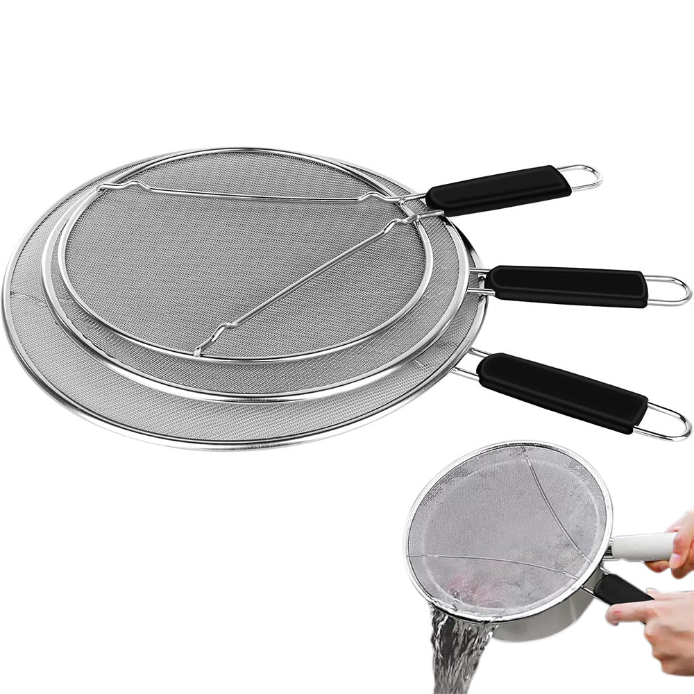 3PCS Stainless Steel Grease Splatter Guard for Frying Pan Ultra Fine Mesh Lids Splatter Screen for Cooking
