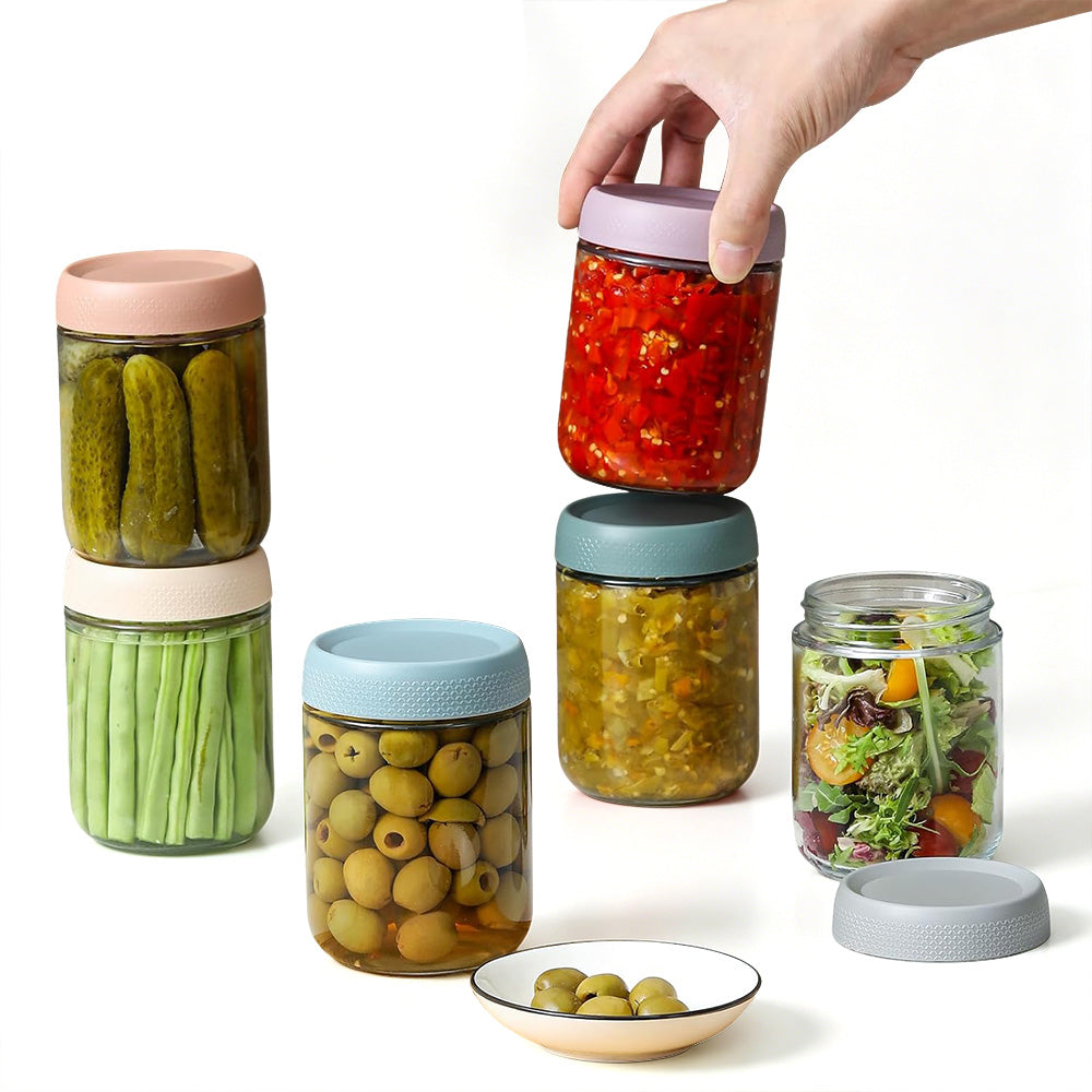 6 Pcs Glass Storage Jars with Airtight Lid Oatmeal Food Storage Container for Kitchen Pantry