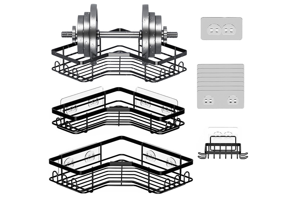 4Pcs Corner Shower Caddy with Soap Holder Carbon Steel Hold 18kg Shower Shelves