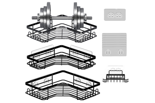 4Pcs Corner Shower Caddy with Soap Holder Carbon Steel Hold 18kg Shower Shelves