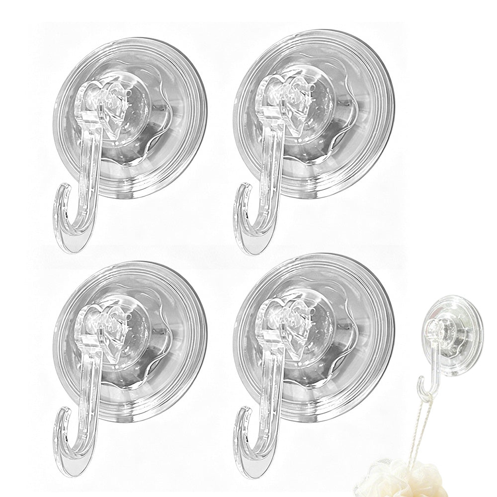 4Pcs Clear Vacuum Suction Cup Hooks Drill Free for Smooth Surfaces