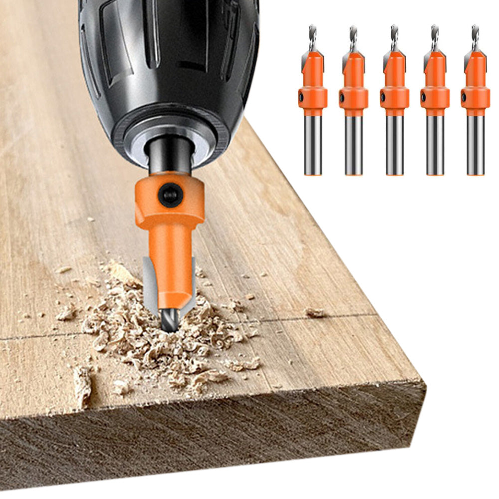 5 Piece 2.8 to 4.0mm Carbide Countersink Drill Bit Set for Woodworking