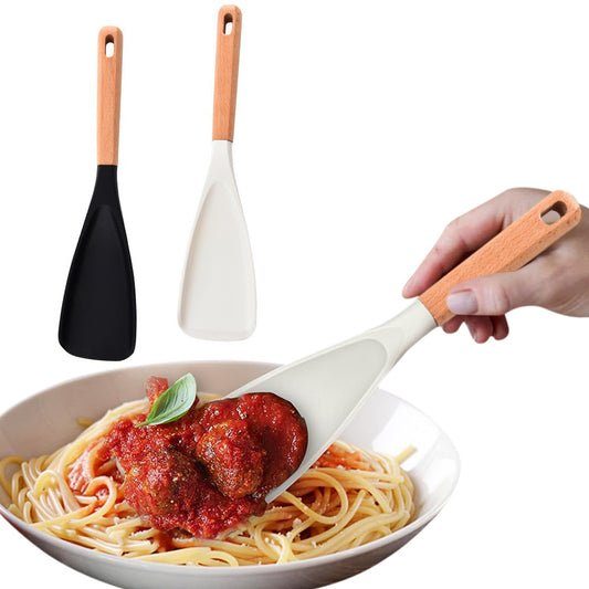 2Pcs Silicone Spoons for Cooking Wood Handle Spoon for Mixing Scoop and Scrape