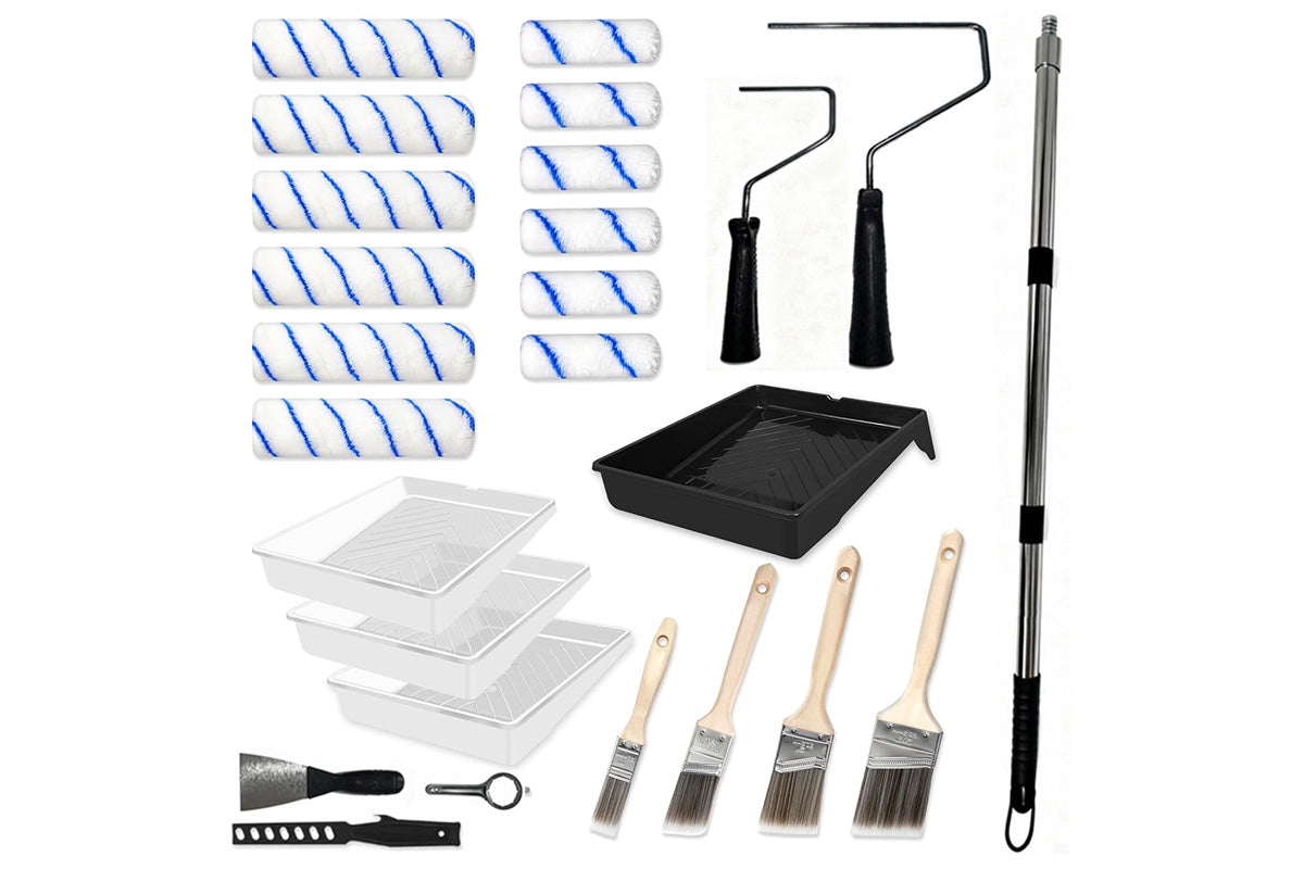 Paint Roller Kit Adjustable Extension Pole Painting Tools Set for Home Walls and Furniture