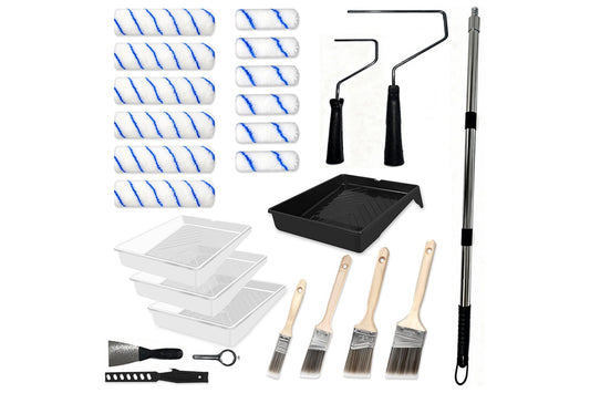 Paint Roller Kit Adjustable Extension Pole Painting Tools Set for Home Walls and Furniture
