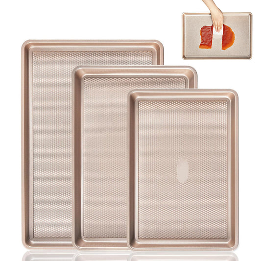 3 Piece Nonstick Carbon Steel Baking Pan Set in Champagne Gold