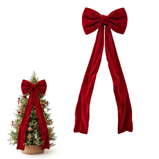 40x230cm Oversized Velvet Christmas Tree Bow with Long Streamers