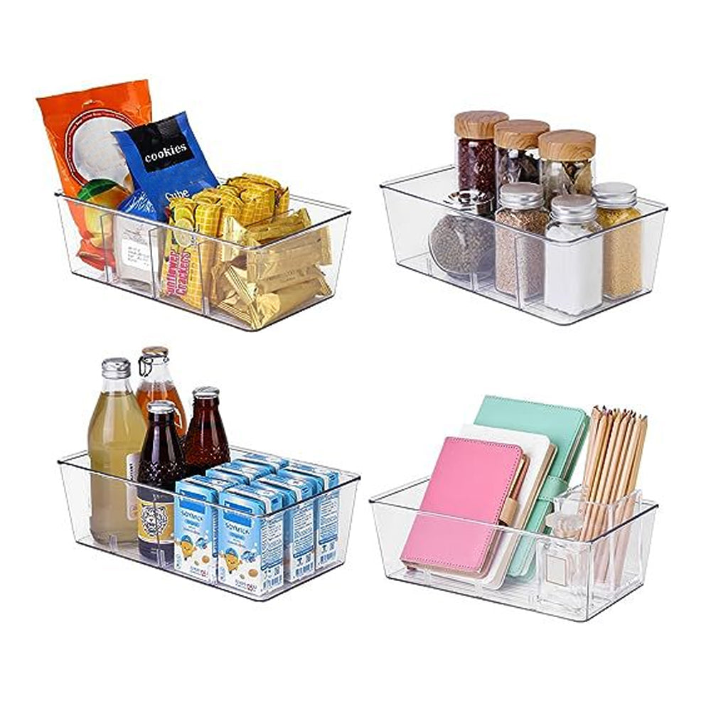 Set of 2 Clear Plastic Storage Bins Container for Pantry & Kitchen Fridge Organizer