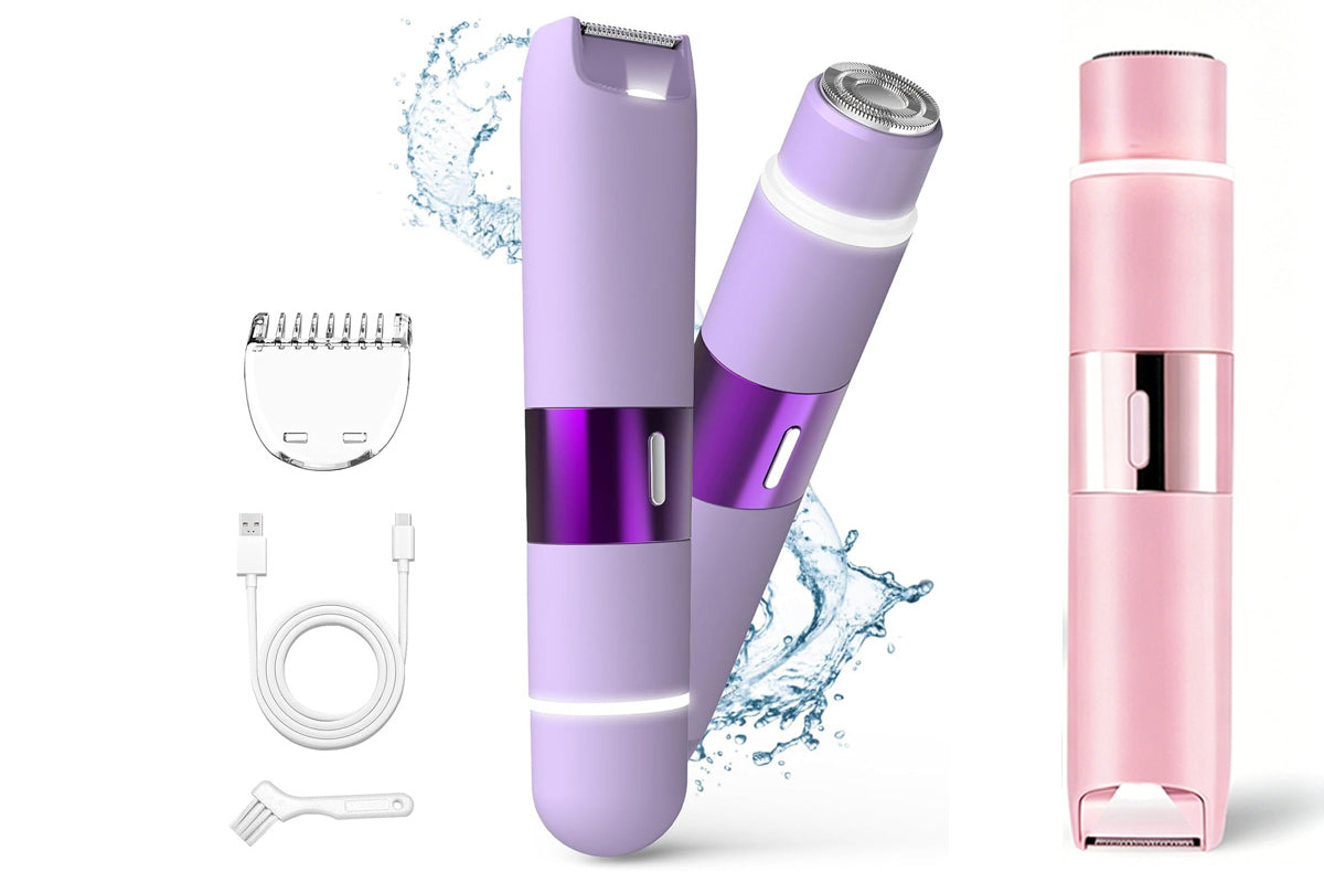2-in-1 Women's Painless Electric Shaver with LED Light Guide Comb Rechargeable Hair Trimmer Wet & Dry Razor for Body