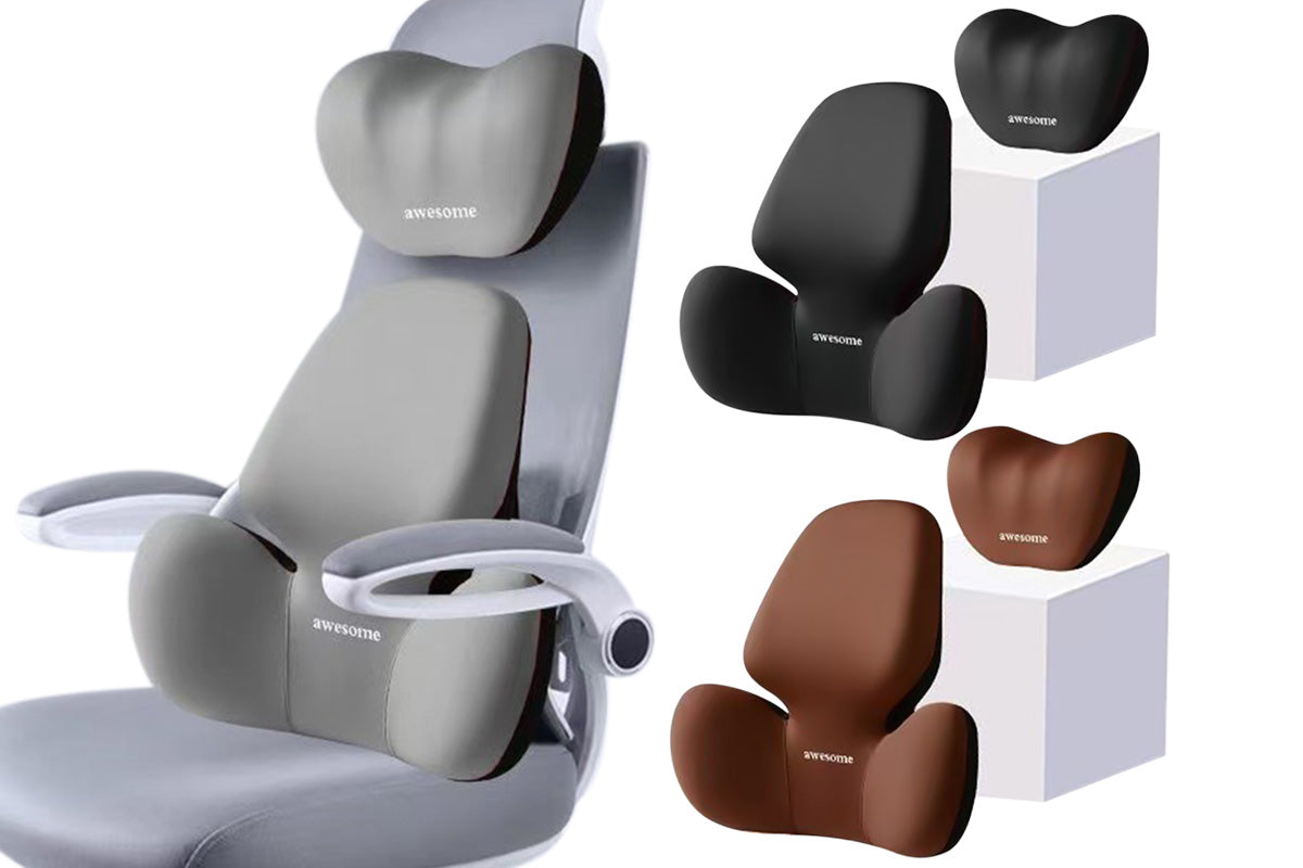 Car Headrest and Lumbar Support Set Memory Foam Driving Cushion