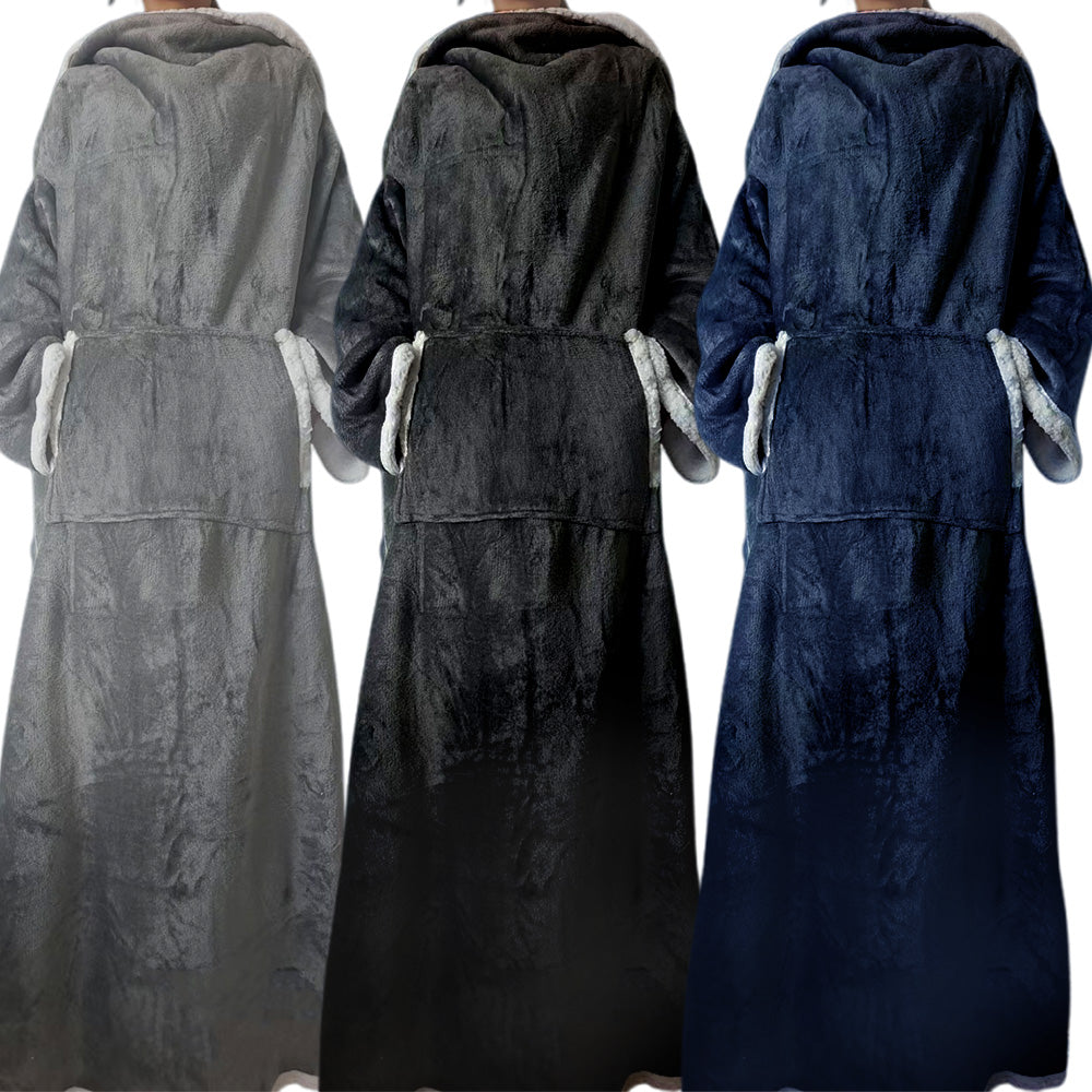 Sherpa Long Sleeve Throw Blanket Open Back Blanket Warm Sleeved Throw Blanket